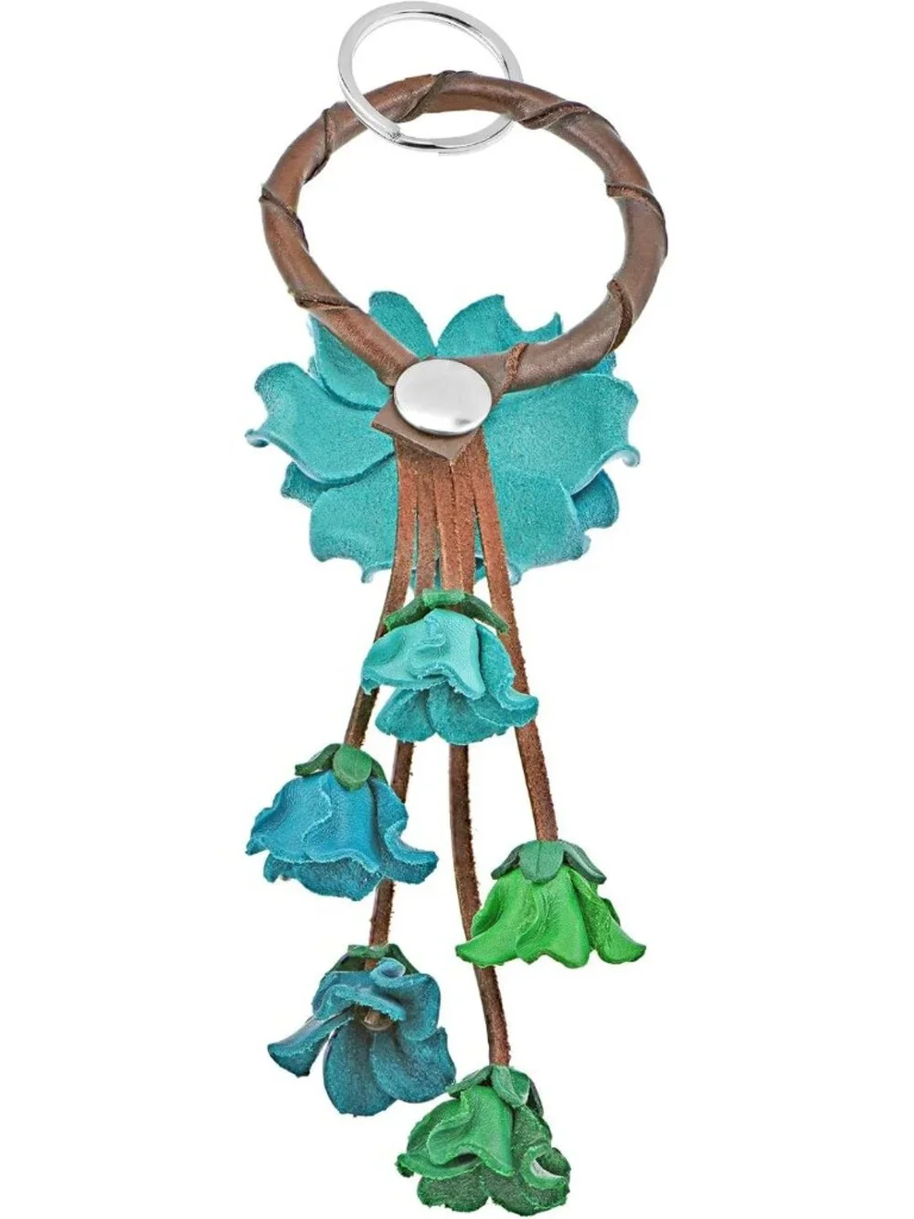 Handmade Leather Flower Keychain | Genuine Leather Loop Ring | Vintage Boho Gift